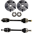 6-Piece Kit Front, Driver and Passenger Side Axle Assemby, includes (2) Axle Assembly, (2) Wheel Bearing, and (2) Wheel Hub, 4 Cyl., 2.4L Engine