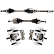 4-Piece Kit Front, Driver and Passenger Side Axle Assembly, includes (2) Axle Assembly and (2) Wheel Hub