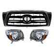 3-Piece Kit Halogen Headlight, Type 1, Includes (1) Grille Assembly and (2) Headlight