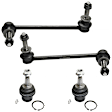 4-Piece Kit Front, Driver and Passenger Side, Lower, Rearward Ball Joint, includes (2) Ball Joint, (2) Sway Bar Link, and (2) Tie Rod End