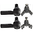 4-Piece Kit Front, Driver and Passenger Side, Lower Ball Joint, includes (2) Ball Joint, (2) Sway Bar Link, and (2) Tie Rod End