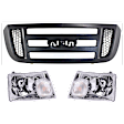 3-Piece Kit Grille Textured Gray Shell with Black Insert, Includes (1) Grille Assembly and (2) Headlight