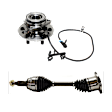 2-Piece Kit Front, Driver and Passenger Side Axle Assembly, includes (1) Axle Assembly and (1) Wheel Hub