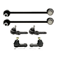 6-Piece Kit Front, Driver and Passenger Side, Lower, Outer Ball Joint, includes (2) Ball Joint, (2) Sway Bar Link, and (2) Tie Rod End