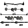10-Piece Kit Front, Driver and Passenger Side, Lower, Outer Ball Joint, includes (2) Ball Joint, (2) Sway Bar Link, and (2) Tie Rod End