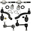 10-Piece Kit Front, Driver and Passenger Side, Lower, Outer Ball Joint, includes (2) Ball Joint, (2) Sway Bar Link, and (2) Tie Rod End