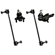 4-Piece Kit Front, Driver and Passenger Side, Lower Ball Joint, includes (2) Ball Joint, (2) Sway Bar Link, and (2) Tie Rod End