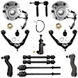 15-Piece Kit Front Suspension Kit, Includes (2) Ball Joint, (2) Control Arm, (1) Idler Arm, (1) Idler Arm Bracket, (1) Pitman Arm, (2) Sway Bar Link, (4) Tie Rod End, and (2) Wheel Hub