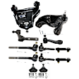 12-Piece Kit Control Arm, Includes (2) Control Arm, (1) Idler Arm, (1) Pitman Arm, (2) Ball Joint, (4) Tie Rod End and (2) Tie Rod Adjusting Sleeve