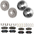 KIT-073024-10066 4-Wheel Set Front and Rear Brake Disc and Pad Kit, Cross-drilled and Slotted 5 Lugs Front-296 mm/Rear-291 mm Ceramic, Includes (4) Brake Disc and (2) Brake Pad Set