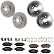 KIT-073024-10069 4-Wheel Set Front and Rear Brake Disc and Pad Kit, Cross-drilled and Slotted 5 Lugs Front-296 mm/Rear-291 mm Front-Ceramic/Rear-Semi-Metallic, Includes (4) Brake Disc and (2) Brake Pad Set