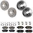 KIT-073024-10071 4-Wheel Set Front and Rear Brake Disc and Pad Kit, Cross-drilled and Slotted 5 Lugs Front-296 mm/Rear-291 mm Ceramic, Includes (4) Brake Disc and (2) Brake Pad Set