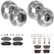 KIT-073024-139 4-Wheel Set Front and Rear Brake Disc and Pad Kit, Plain Surface 4 Lugs Front-260 mm/Rear-259.84 mm Ceramic, Includes (4) Brake Disc and (2) Brake Pad Set