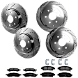KIT-073024-1754 4-Wheel Set Front and Rear Brake Disc and Pad Kit, Cross-drilled and Slotted 6 Lugs Front-325 mm/Rear-330.96 mm Front-Ceramic/Rear-Semi-Metallic, Includes (4) Brake Disc and (2) Brake Pad Set