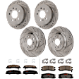 KIT-073024-1802 4-Wheel Set Front and Rear Brake Disc and Pad Kit, Cross-drilled and Slotted 5 Lugs Front-323 mm/Rear-278 mm Ceramic, Includes (2) Brake Pad Set and (4) Brake Disc