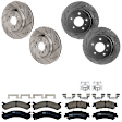 KIT-073024-2575 4-Wheel Set Front and Rear Brake Disc and Pad Kit, Cross-drilled and Slotted 5 Lugs Front-323 mm/Rear-292 mm Ceramic, Includes (2) Brake Pad Set and (4) Brake Disc