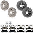 KIT-073024-2577 4-Wheel Set Front and Rear Brake Disc and Pad Kit, Cross-drilled and Slotted 5 Lugs Front-323 mm/Rear-292 mm Front-Semi-Metallic/Rear-Ceramic, Includes (2) Brake Pad Set and (4) Brake Disc