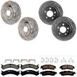 KIT-073024-2589 4-Wheel Set Front and Rear Brake Disc and Pad Kit, Cross-drilled and Slotted 5 Lugs Front-323 mm/Rear-292 mm Ceramic, Includes (2) Brake Pad Set and (4) Brake Disc