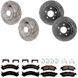 KIT-073024-2591 4-Wheel Set Front and Rear Brake Disc and Pad Kit, Cross-drilled and Slotted 5 Lugs Front-323 mm/Rear-292 mm Front-Semi-Metallic/Rear-Ceramic, Includes (2) Brake Pad Set and (4) Brake Disc
