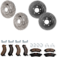 KIT-073024-2592 4-Wheel Set Front and Rear Brake Disc and Pad Kit, Cross-drilled and Slotted 5 Lugs Front-323 mm/Rear-292 mm Ceramic, Includes (2) Brake Pad Set and (4) Brake Disc