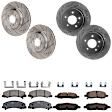 KIT-073024-2597 4-Wheel Set Front and Rear Brake Disc and Pad Kit, Cross-drilled and Slotted 5 Lugs Front-323 mm/Rear-292 mm Ceramic, Includes (2) Brake Pad Set and (4) Brake Disc
