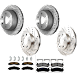 KIT-073024-2625 4-Wheel Set Front and Rear Brake Disc and Pad Kit, Cross-drilled and Slotted 6 Lugs Front-305.05 mm/Rear-329.69 mm Ceramic, Includes (4) Brake Disc and (2) Brake Pad Set