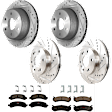 KIT-073024-2675 4-Wheel Set Front and Rear Brake Disc and Pad Kit, Cross-drilled and Slotted 6 Lugs Front-305.05 mm/Rear-329.69 mm Front-Ceramic/Rear-Semi-Metallic, Includes (4) Brake Disc and (2) Brake Pad Set