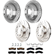 KIT-073024-2816 4-Wheel Set Front and Rear Brake Disc and Pad Kit, Cross-drilled and Slotted 6 Lugs Front-305.05 mm/Rear-325.12 mm Front-Ceramic/Rear-Semi-Metallic, Includes (4) Brake Disc and (2) Brake Pad Set