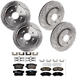 KIT-073024-286 4-Wheel Set Brake Disc and Pad Kit, Cross-drilled and Slotted 5 Lugs Front-296 mm/Rear-304.4 mm Ceramic, Includes (4) Brake Disc and (2) Brake Pad Set