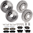 KIT-073024-292 4-Wheel Set Brake Disc and Pad Kit, Cross-drilled and Slotted 5 Lugs Front-296 mm/Rear-304.4 mm Ceramic, Includes (4) Brake Disc and (2) Brake Pad Set