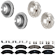 KIT-073024-3041 4-Wheel Set Front and Rear Brake Disc and Pad Kit, Cross-drilled and Slotted 6 Lugs Front-329.95 mm/Rear-329.69 mm Ceramic, Includes (4) Brake Disc and (2) Brake Pad Set
