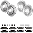 KIT-073024-3326 4-Wheel Set Front and Rear Brake Disc and Pad Kit, Cross-drilled and Slotted 6 Lugs Front-308 mm/Rear-312 mm Semi-metallic, Includes (4) Brake Disc and (2) Brake Pad Set