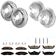KIT-073024-3330 4-Wheel Set Front and Rear Brake Disc and Pad Kit, Cross-drilled and Slotted 6 Lugs Front-308 mm/Rear-312 mm Semi-metallic, Includes (4) Brake Disc and (2) Brake Pad Set