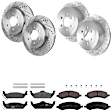 KIT-073024-3345 4-Wheel Set Front and Rear Brake Disc and Pad Kit, Cross-drilled and Slotted 6 Lugs Front-308 mm/Rear-312 mm Semi-metallic, Includes (4) Brake Disc and (2) Brake Pad Set