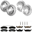 KIT-073024-3347 4-Wheel Set Front and Rear Brake Disc and Pad Kit, Cross-drilled and Slotted 6 Lugs Front-308 mm/Rear-312 mm Semi-metallic, Includes (4) Brake Disc and (2) Brake Pad Set