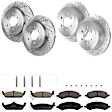 KIT-073024-3348 4-Wheel Set Front and Rear Brake Disc and Pad Kit, Cross-drilled and Slotted 6 Lugs Front-308 mm/Rear-312 mm Semi-metallic, Includes (4) Brake Disc and (2) Brake Pad Set