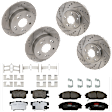 KIT-073024-339 4-Wheel Set Front and Rear Brake Disc and Pad Kit, Cross-drilled and Slotted 5 Lugs Front-299.97 mm/Rear-259.59 mm Ceramic, Includes (2) Brake Pad Set and (4) Brake Disc