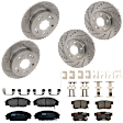 KIT-073024-343 4-Wheel Set Front and Rear Brake Disc and Pad Kit, Cross-drilled and Slotted 5 Lugs Front-299.97 mm/Rear-259.59 mm Ceramic, Includes (2) Brake Pad Set and (4) Brake Disc