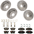 KIT-073024-345 4-Wheel Set Front and Rear Brake Disc and Pad Kit, Cross-drilled and Slotted 5 Lugs Front-299.97 mm/Rear-259.59 mm Ceramic, Includes (2) Brake Pad Set and (4) Brake Disc