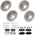 KIT-073024-373 4-Wheel Set Front and Rear Brake Disc and Pad Kit, Cross-drilled and Slotted 5 Lugs Front-261.7 mm/Rear-259.59 mm Ceramic, Includes (2) Brake Pad Set and (4) Brake Disc