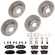 KIT-073024-379 4-Wheel Set Front and Rear Brake Disc and Pad Kit, Cross-drilled and Slotted 5 Lugs Front-261.7 mm/Rear-259.59 mm Ceramic, Includes (2) Brake Pad Set and (4) Brake Disc