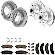 KIT-073024-3956 4-Wheel Set Front and Rear Brake Disc and Pad Kit, Cross-drilled and Slotted 8 Lugs Front-331 mm/Rear-326 mm Semi-metallic RWD, Includes (4) Brake Disc and (2) Brake Pad Set