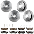 KIT-073024-3982 4-Wheel Set Front and Rear Brake Disc and Pad Kit, Plain Surface 5 Lugs Front-308.2 mm/Rear-334.01 mm Semi-metallic RWD, Includes (4) Brake Disc and (2) Brake Pad Set