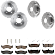KIT-073024-4004 4-Wheel Set Front and Rear Brake Disc and Pad Kit, Plain Surface 5 Lugs Front-308 mm/Rear-334.01 mm Semi-metallic 4WD, Includes (2) Brake Pad Set and (4) Brake Disc