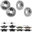 KIT-073024-4069 4-Wheel Set Front and Rear Brake Disc and Pad Kit, Plain Surface 6 Lugs Front-329.95 mm/Rear-341.88 mm Semi-metallic, Includes (2) Brake Pad Set and (4) Brake Disc