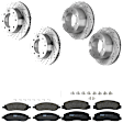 KIT-073024-4309 4-Wheel Set Front and Rear Brake Disc and Pad Kit, Cross-drilled and Slotted 8 Lugs Front-347 mm/Rear-340 mm Semi-metallic 4WD, Includes (2) Brake Pad Set and (4) Brake Disc