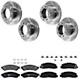 KIT-073024-4319 4-Wheel Set Front and Rear Brake Disc and Pad Kit, Plain Surface 8 Lugs Front-346.96 mm/Rear-340.11 mm Semi-metallic 4WD, Includes (4) Brake Disc and (2) Brake Pad Set