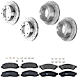 KIT-073024-4327 4-Wheel Set Front and Rear Brake Disc and Pad Kit, Cross-drilled and Slotted 8 Lugs Front-347 mm/Rear-340 mm Semi-metallic 4WD, Includes (2) Brake Pad Set and (4) Brake Disc