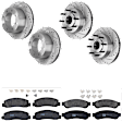 KIT-073024-4345 4-Wheel Set Front and Rear Brake Disc and Pad Kit, Cross-drilled and Slotted 8 Lugs Front-347 mm/Rear-340 mm Semi-metallic RWD, Includes (2) Brake Pad Set and (4) Brake Disc