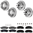 KIT-073024-4346 4-Wheel Set Front and Rear Brake Disc and Pad Kit, Cross-drilled and Slotted 8 Lugs Front-347 mm/Rear-340 mm Semi-metallic RWD, Includes (2) Brake Pad Set and (4) Brake Disc